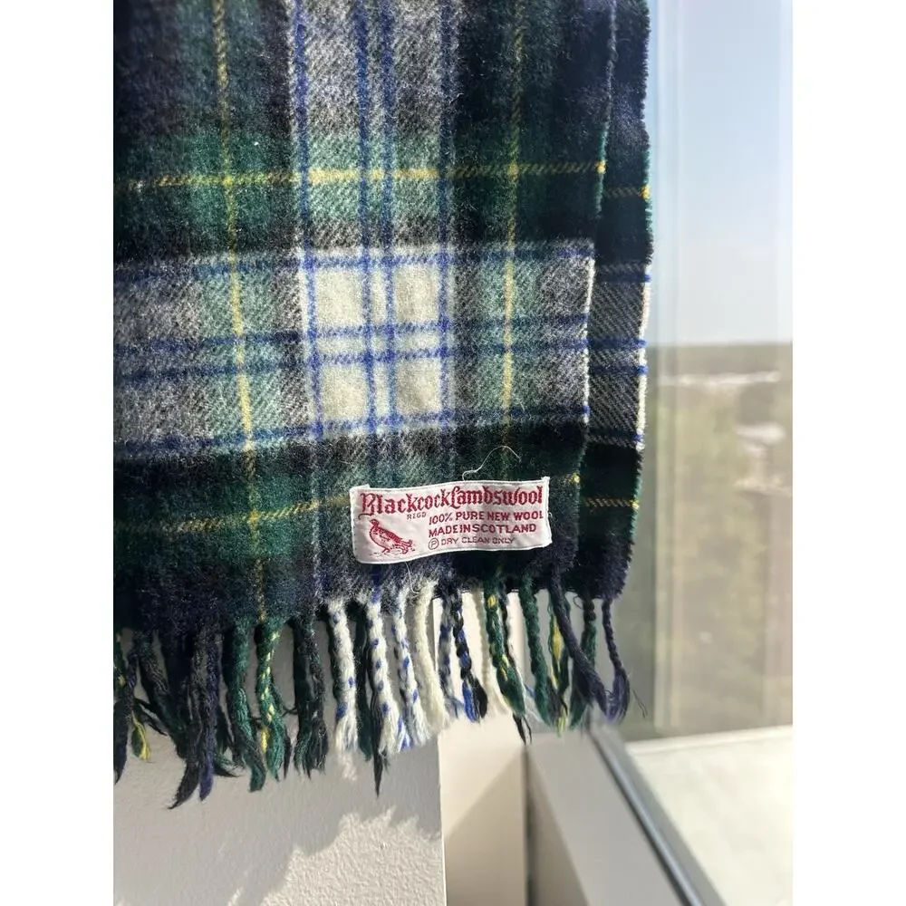 Blackcock Lambswool 100% Pure New Wool Plaid Fringe Scarf Scotland Men's